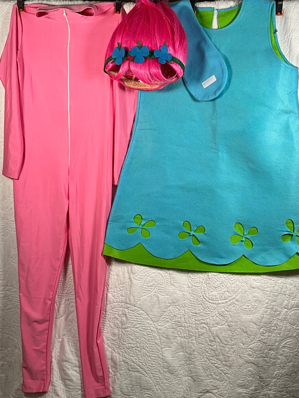 Women's Pink Bodysuit and Aqua Flower Dress Costume Set